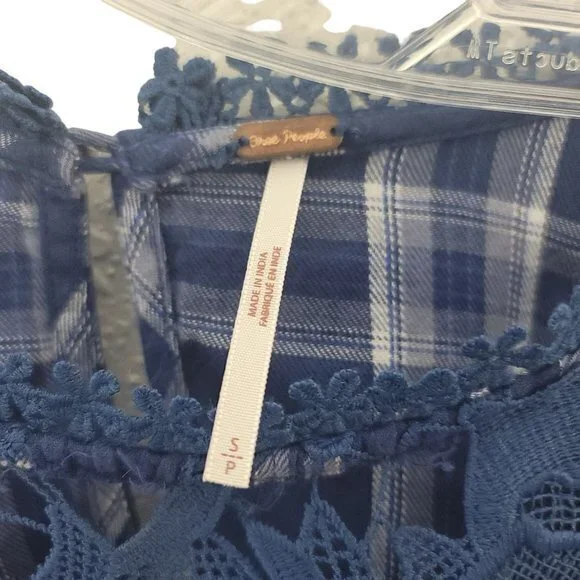 Free People Womens Size Small Blue Plaid Darling Diana Long Sleeve Shirt - Picture 4 of 10